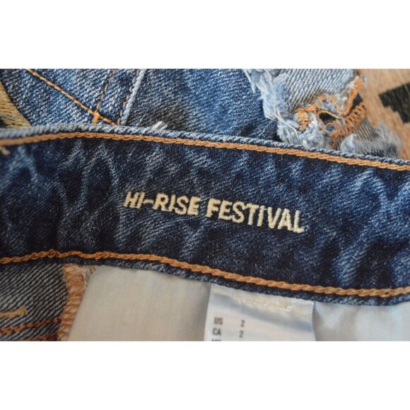 American Eagle Hi Rise Micro Mini Festival Distressed Denim Lace Shorts Size 2 - Picture 7 of 8
